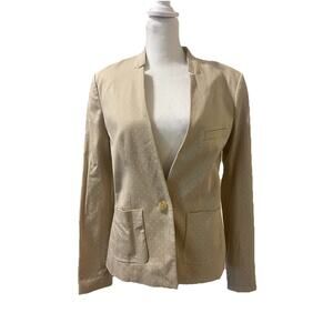 Banana Republic Khaki Cream Tiny Dot Spring Lightweight Cotton Blazer 4 EUC